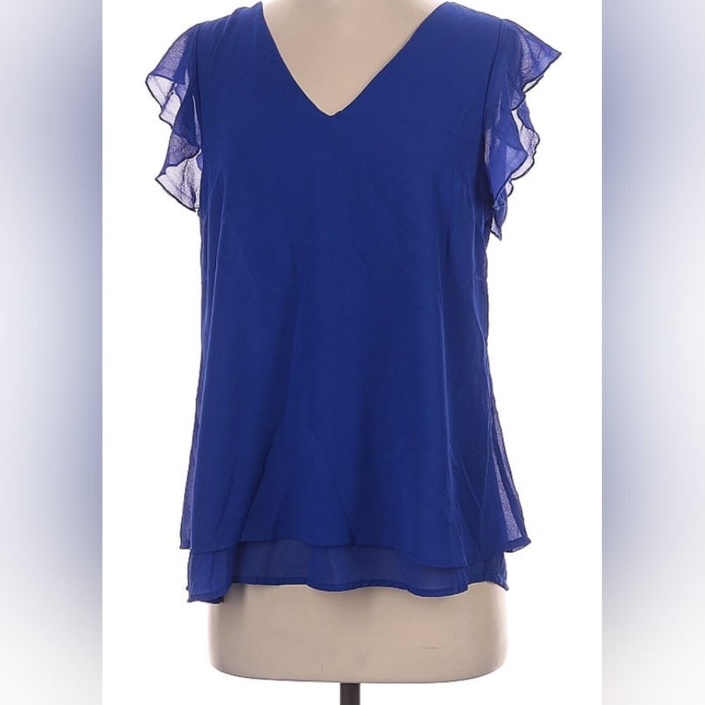 Alice CO Royal Blue Layered Cap Sleeves V-neckline Flowy Blouse. Size S/M